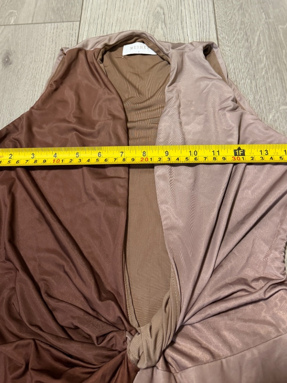 MESHKI Stella Draped Slinky Maxi Dress Mocha Ombre S - Picture 8 of 12